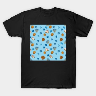 Light Blue Hannukah Pattern T-Shirt